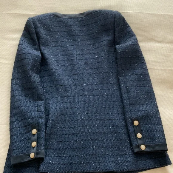 Worth New York Navy Textured Metallic Blazer with Pearl Buttons - Picture 5 of 6